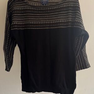 Chaps Black Sweater with White Geometric Design